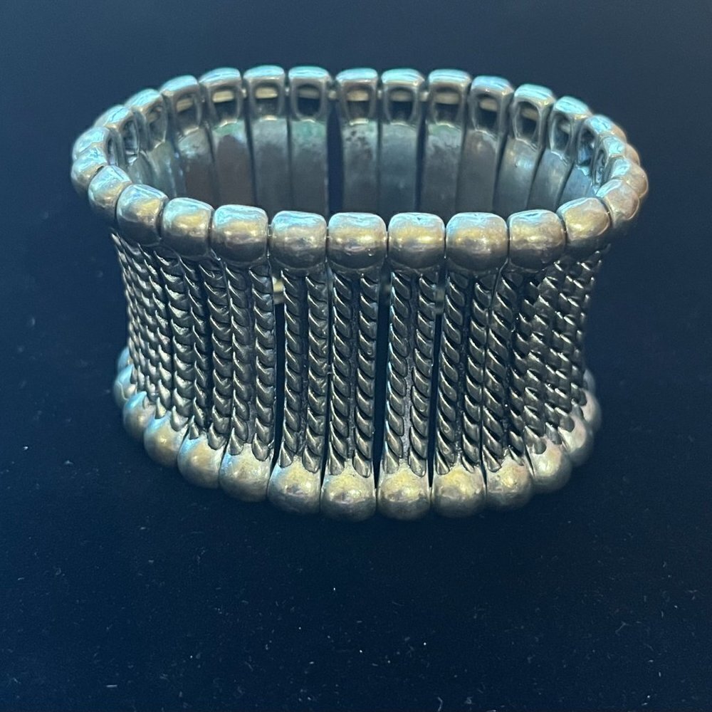 Large Silver Statement Bracelet Bubble Braid Deta… - image 3